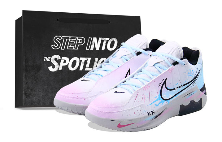 Custom SneakersNike LEBRON WITNESS IX Gift Bag Sakura Sea Salt Men's Gift Gradient Hand-Painted Graffiti Personality Splatter Fresh Trendy Anti-Slip Wrapping Heightening Basketball Shoes Men's Blue Pink