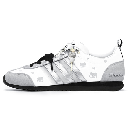 Custom Sneakersadidas VS JOG 2.0 Mist Island Bear Gentle Versatile Couple Style Comfortable Breathable Slip-Resistant Wear-Resistant Lightweight Low-Top German Training Shoes Unisex Gray White