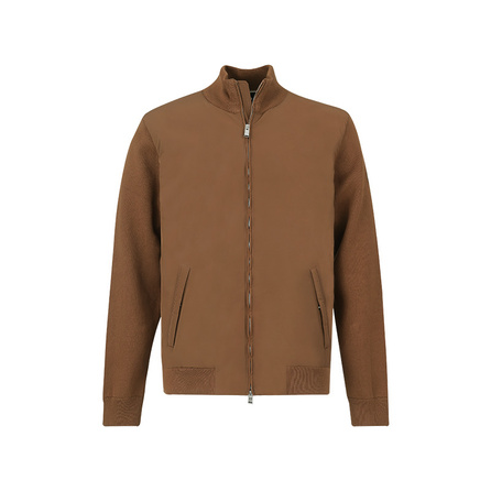 HUGO BOSS FW25 Double B Small Logo Zipper Knit Patchwork Jacket Coat Men's