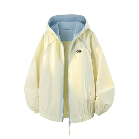 Jeep Simple Basic Dopamine Color-Block Contrast Stitching Early Autumn Campus Preppy Versatile Genderless Casual Commute Warm Drawstring Long Sleeve Outerwear Jacket Unisex
