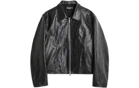 OUR LEGACY FW23 Shiny Two-Way Zipper Short Cowhide Leather Jacket Men's Black