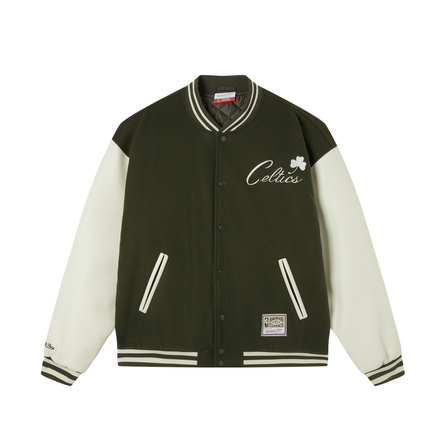 Mitchell & Ness × NBA Boston Celtics/Los Angeles Lakers American Retro Towel Embroidery Wool-Like Padded Baseball Jacket Unisex