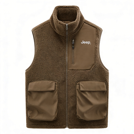 Jeep Warm Fleece Vest Sleeveless Vest Outdoor Comfortable Multi-Pocket Casual Sports Vest Men's