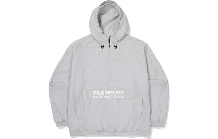 FILA Hooded Drawstring Letter Print Zip-Up Jacket Men's Gray