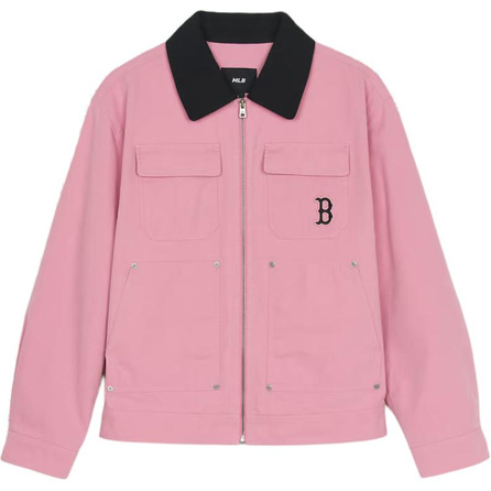 MLB Boston Red Sox Fashion Comfort Simple Versatile Retro Lapel Jacket Unisex Pink