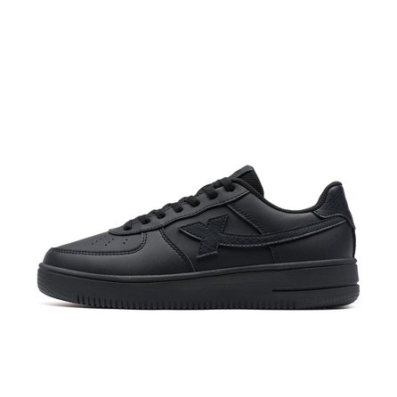 XTEP Air Force 1 Synthetic Leather Fashion Versatile Slip-Resistant Lightweight Low-Top Skate Shoes Men's Black/Black Sole