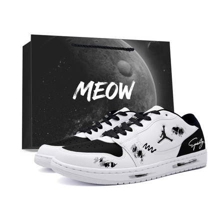 [Custom Sneakers] Jordan COURT CONNECT Ink Shadow White Space Hip-Hop Hand-Painted Graffiti American High Street Anti-Slip Wear-Resistant Low-Top Skate Shoes Men's Black White