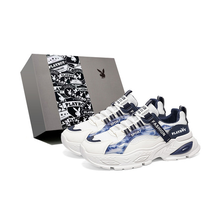 Playboy Trendy Fashion Premium Personality Patchwork Design Teenager Thick Sole Height Increasing Casual Running Sports High Aesthetic Mesh Breathable Non-Stuffy Non-Odor Shock-Absorbing Wear-Resistant Anti-Slip Low-Top Dad Shoes Men's Gift Box Edition
