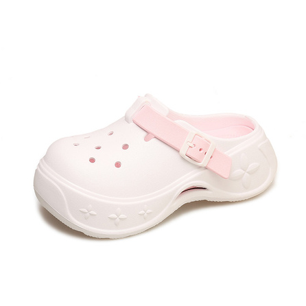 JEANSWEST Summer Trendy Girly Pink & White Color Fashion Simple EVA Casual Commute Versatile Thick Sole Height-Increasing Anti-Slip Anti-Odor Crocs Unisex