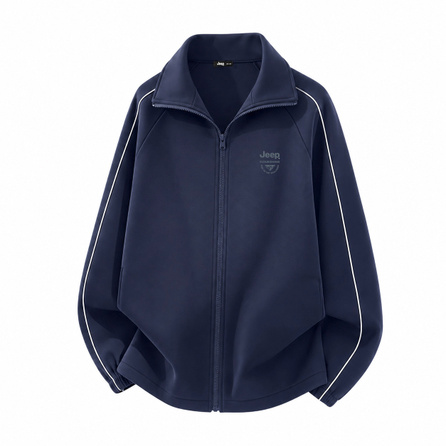 Jeep Mountain Reflection Contrast Color Piping Stand Collar Minimalist Casual Sports Comfortable Versatile Trendy Knit Skin-Friendly Structured Design Zip Jacket Coat Genderless American Street Retro Striped Raglan Jacket Unisex