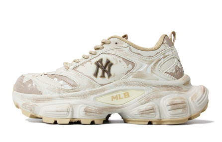 [Custom Sneakers] MLB New York Yankees Walking Planet Sand Dune Trace Distressed Splatter Paint Versatile Graffiti Height-Increasing Breathable Low-Top Dad Shoes Unisex Beige Grey