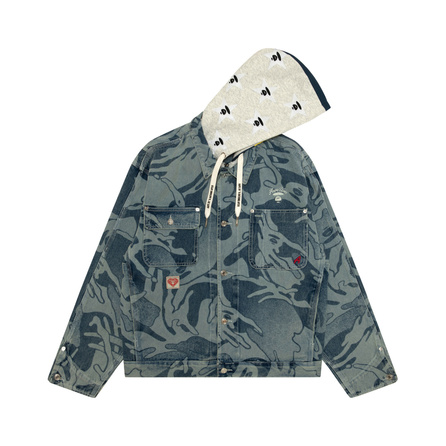 Aape SS26 Ape Embroidery Removable Hood Washed Denim Jacket Men's