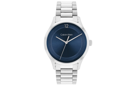 CALVIN KLEIN Logo Series Wrist Watch Quartz Movement Steel Strap Blue Dial Men's Watches 25200225