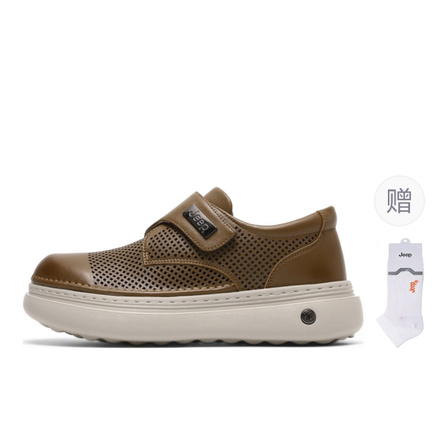 Jeep Breathable Mesh Slip-On Genuine Leather Soft Sole Commuter Business Loafers Men's Low-Top Casual Shoes