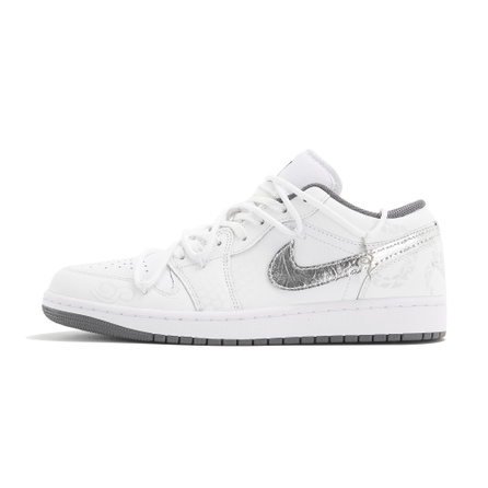 [Custom Sneakers] Jordan Air Jordan 1 CNY Snake Year Custom Silver Feather Phantom Chinese Style Fashion Versatile Wear-Resistant Low-Top Retro Basketball Shoes Unisex White