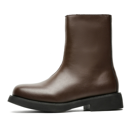 WEISHIMIBANG Thick Sole Retro Side-Zip Ankle Boots Unisex Brown