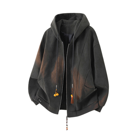 Jeep American Vintage Pendant Drawstring Design Preppy Style Matte PU Leather Couple Jacket Solid Color Cleanfit Casual Loose Hooded Windproof Bomber Jacket Unisex