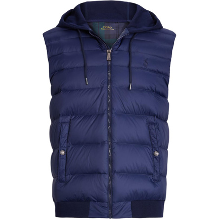 Polo Ralph Lauren Pony Logo Embroidered Hooded Knit Patchwork Down Vest Men's Navy