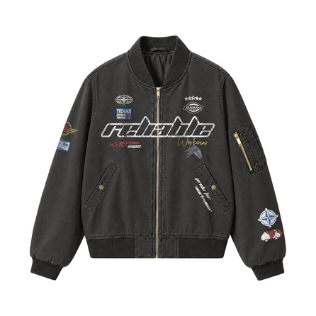 Dickies Embroidered Brand Logo American High Street Multi-Badge Direct Print Distressed Vintage Racing Element Print Loose Casual Comfortable Windproof Waterproof Pilot Coach Baseball Collar Jacket Unisex
