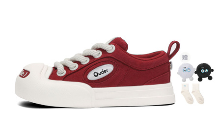 Ouder Smiler Laughs Series Anti Slip Wear Resistant Low Top Casual Platform Sneakers Skateboard Shoes Unisex Burgundy