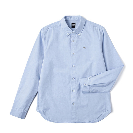 Lee SS25 Standard Fit Button-Down Chest Small Patch Logo Detail Long Sleeve Shirt Men's Oxford Blue