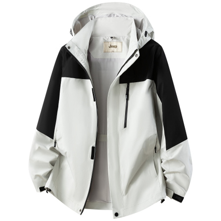 Jeep Unisex Outdoor Mountain Style Casual Sports Hiking Camping American High-Street Color-Block Windproof Water-Resistant Warm Detachable Hooded Windbreaker