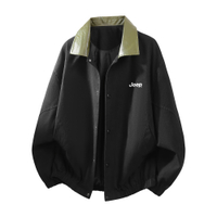 Jeep American Vintage Logo Letter Print Color-Block Patchwork Lapel Minimalist Comfortable Versatile Loose Casual Fashion Premium Daily Commute Outdoor Edgy Long Sleeve Jacket Unisex Чистый черный