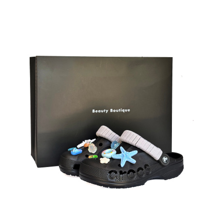 [Custom Shoes] Crocs Classic Clog Baya Beach EVA Elegant Gift Bag Comfortable Casual Fashion Versatile Unique High-End Cool Slip-Resistant Summer Beach Clogs Unisex Black/Gray