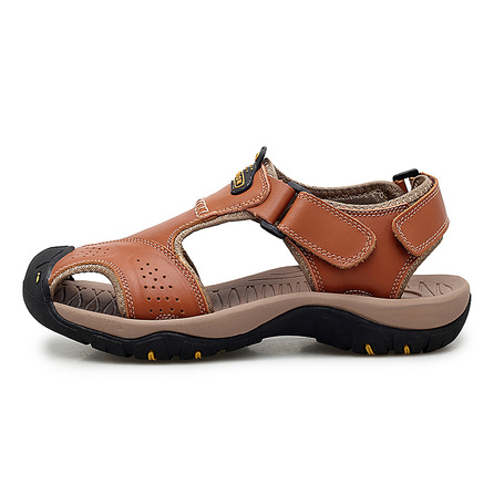 PLAY COBBLER Full-Grain Leather Hook-and-Loop Casual Outdoor Beach Sandals Men's