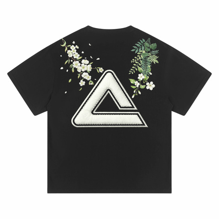 Peak American High Street Ten-Thousand-Stitch Faux Embroidery Botanical Floral Brand Letter Logo Print Guochao Retro Minimalist Casual Sports Trendy Couple Versatile Loose Moisture-Wicking Breathable Comfortable Crewneck Pullover T-Shirt Unisex