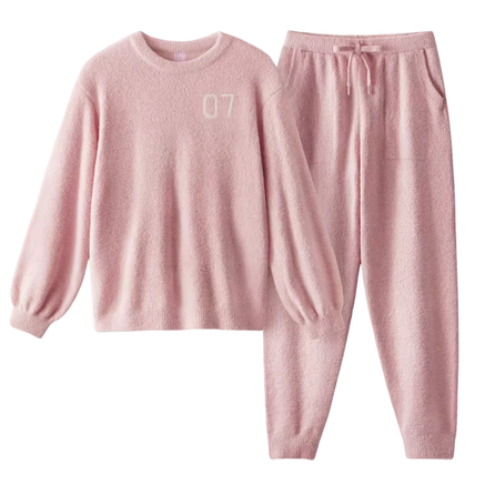 BANANAIN Plush 500E Half-Fleece Pajamas Unisex Winter Homewear Set Round Neck
