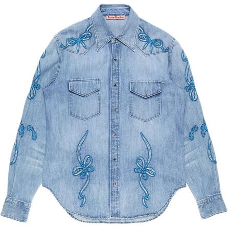 Acne Studios SS26 Embroidered Denim Shirt Butterfly Embroidery Long-Sleeve Denim Jacket Men's