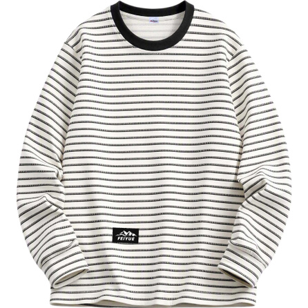 Feiyue American Heavyweight Striped Round Neck Long T-Shirt Autumn Loose Retro Versatile Casual Breton Stripe T-Shirt Men's