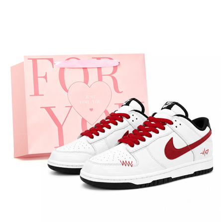 [Custom Sneakers] Nike Dunk Heartbeat Signal Gift Bag Confession Season Romantic Couple Versatile Casual Boyfriend Commute GS Heart Shape Cushioning Wear-Resistant Lightweight Low-Top Skate Shoes Unisex White Red