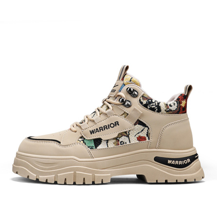 Warrior Commute Casual Fashion Versatile Autumn Winter Windproof Cold-Resistant Thick Sole Heightening High-Top Lace-Up Martin Boots Men's