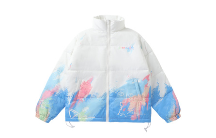 LAMLICKA Printed Stand Collar Puffer Jacket Unisex White