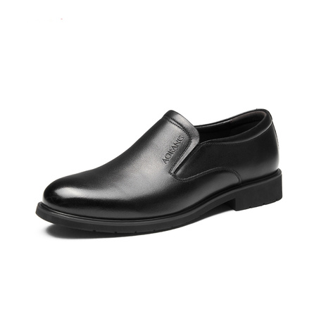 AOKANG Calfskin Leather Business Commute British Style Slip-On Soft Sole Comfortable Casual Shoes Men's Black