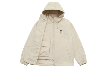 MLB MONOGRAM Series Boston Red Sox 25FW Water-Resistant Fashion Classic Trendy Comfortable Versatile Warm Full Print Hooded Drawstring Cotton Vest 3-in-1 Windbreaker Jacket Unisex