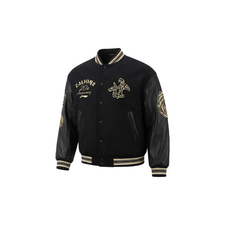 LiNing CBA Zhejiang Guangsha 20th Anniversary Commemorative Jacket Winter Warm Loose American Sports Baseball Jacket Unisex Black