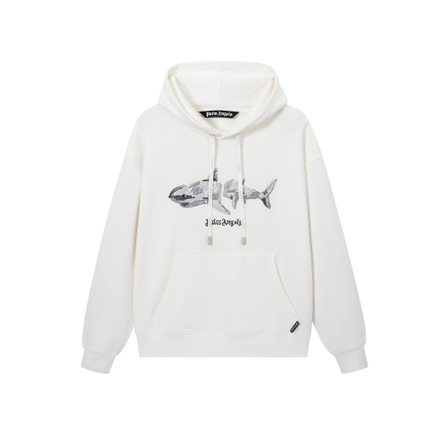 PALM ANGELS SS26 Retro American Light Luxury Streetwear Trendy Graffiti Hand-Painted Shark Pattern Gothic Letter Print Casual Cool Hooded Pocket Sweatshirt Men's