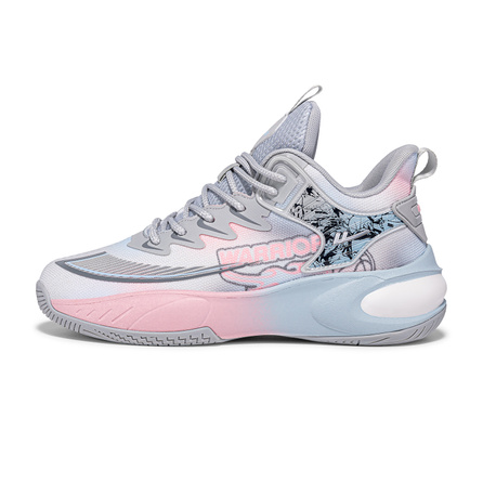WARRIOR Basketball Shoes Men Low-Top Gray Pink Blue