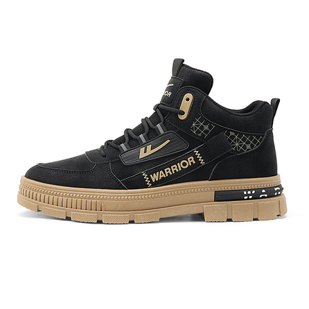 Warrior Unisex American Casual Versatile Outdoor Trendy Martin Boots Wear-Resistant Waterproof Slip-Resistant High-Top Hiking Shoes Men's Black