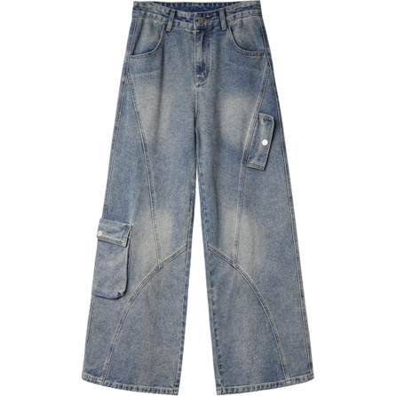 Jeep Lifestyle American High-Street Distressed Washed Vintage Design Rogue Workwear Style Loose Straight-Leg Slimming Tall Small High-End Cleanfit Casual Commute Street Fashion Versatile Jeans Unisex