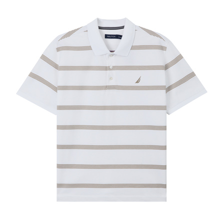 NAUTICA Men's Solid Color Versatile Simple Trendy Stripe Short Sleeve Polo Shirt