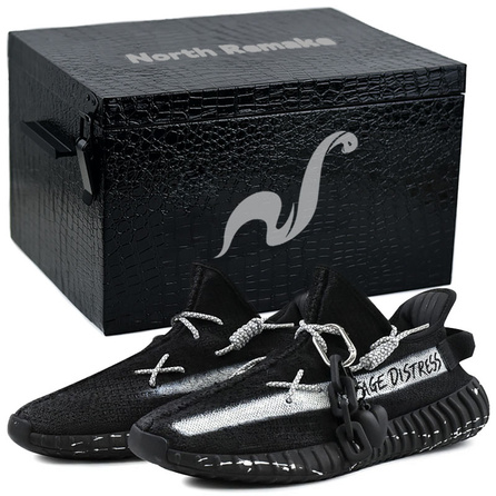 [Custom Sneakers] adidas Originals Yeezy Boost 350 V2 Heart Chain Prison Love Gift Box Dark Atmosphere Cool Detachable Pendant Heartbeat Slip-Resistant Wear-Resistant Low-Top Lifestyle Sneakers Unisex Black