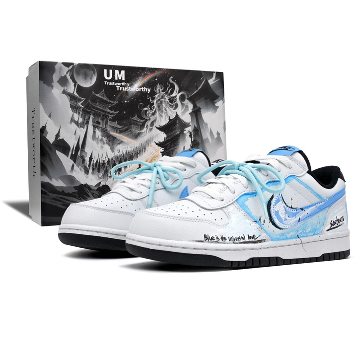 Custom SneakersNike Big Mist Blue Confession Gift Box Leather Premium Niche American Retro Fit Low-Top Skate Shoes Men's