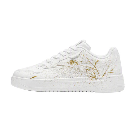 [Custom Sneakers] Anta Relaxed Jin Yun Fu Gold Stamping Splash Ink Bamboo Pattern Light Luxury Chinese Style Casual High School Students Lightweight Wear-Resistant Low-Top Skateboard Shoes Unisex White Gold