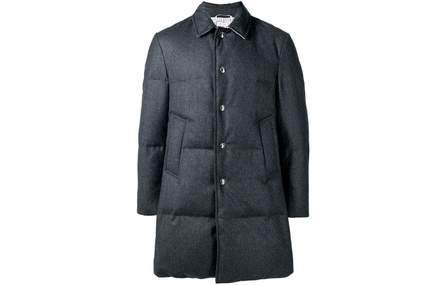 THOM BROWNE Flannel Small Notch Collar Down Jacket Men's Charcoal Gray