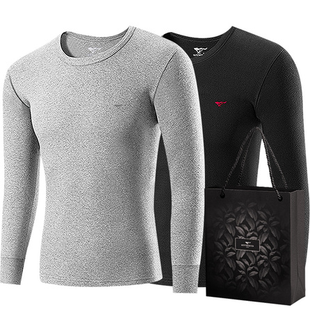 SEPTWOLVES Pure Cotton Antibacterial Round Neck Warm Underwear Cotton Skin-Friendly Long Sleeve Sport Casual Base Layer Breathable Thermal Shirt Stretch Xinjiang Cotton T-Shirt Brushed Cotton Sweatshirt Top Men's 2-Pack