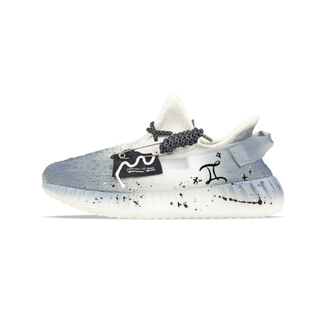 [Custom Sneakers] adidas originals Yeezy Boost 350 V2 Eight Stone Creation Gemini Graffiti Style Bright Splatter Wear-Resistant Low-Top Casual Shoes Unisex White Blue